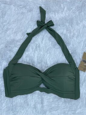Cremieux Women’s Olive Green Halter Bikini Top size L NWT